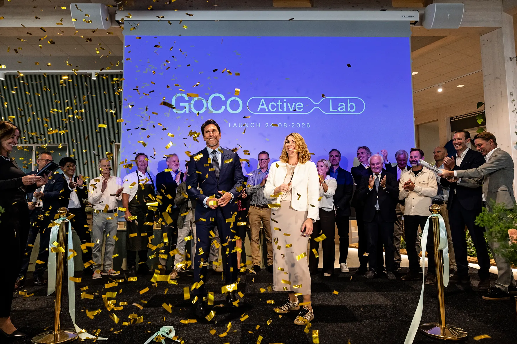 Henrik Lundqvist och Elisabet Lann under bandklippningsceremonin på GoCo Active Lab idag